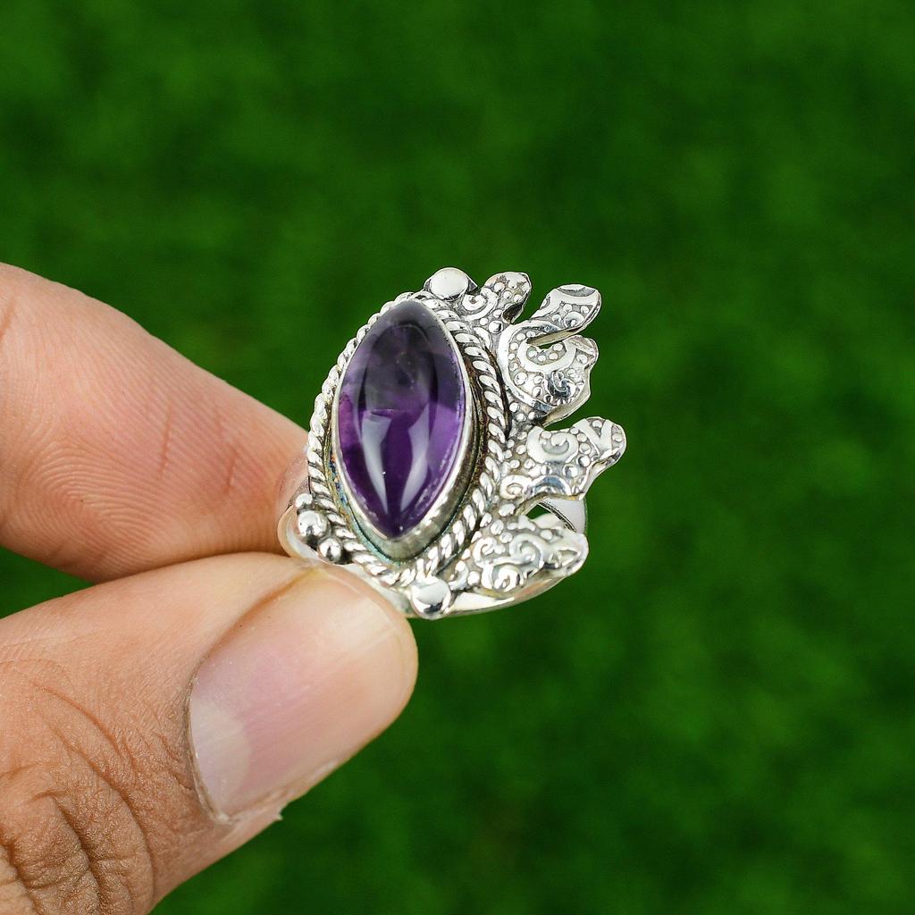 Подарок для нее Натуральный звездчатый аметист Мульти камень Регулируемое кольцо Серебро 925 пробы