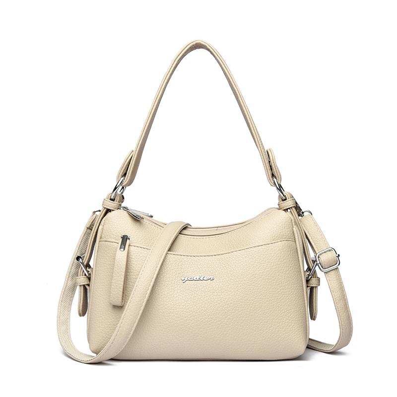 Daily Commuting Two Layers Casual Tote Hand Bags Quality Oil Pu Leather Shoulder Crossbody Bags for Women Mother's Handbags