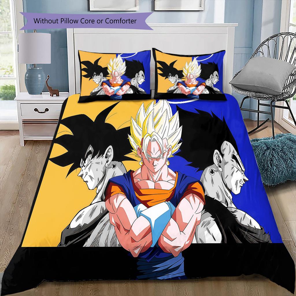 Vegito Pattern Bedding Quilt Set Quilt Cover Pillowcase Home Birthday Gift(1 * duvet cover + 2 * pillowcase, without core)