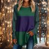 Women's Casual Plus Size Long Sleeved Round Neck Color Blocking T-shirt Top Pullover