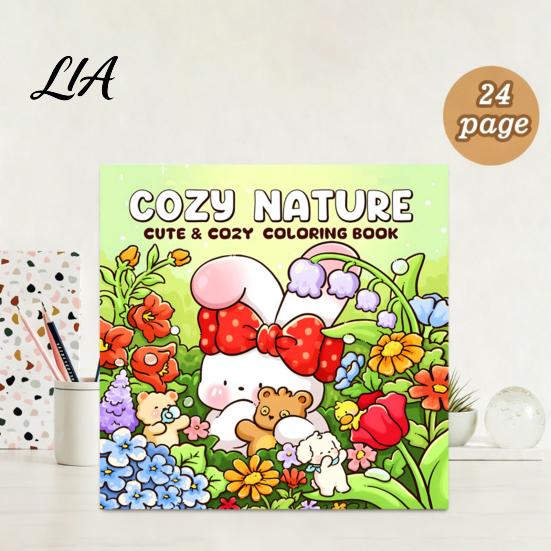 Thick Paper Drawing Journals Cozy Nature Coloring Book, Relaxing Floral And Animal Patterns, Cotton Creative Hobbies for Adults Pulp DIY Painting Book