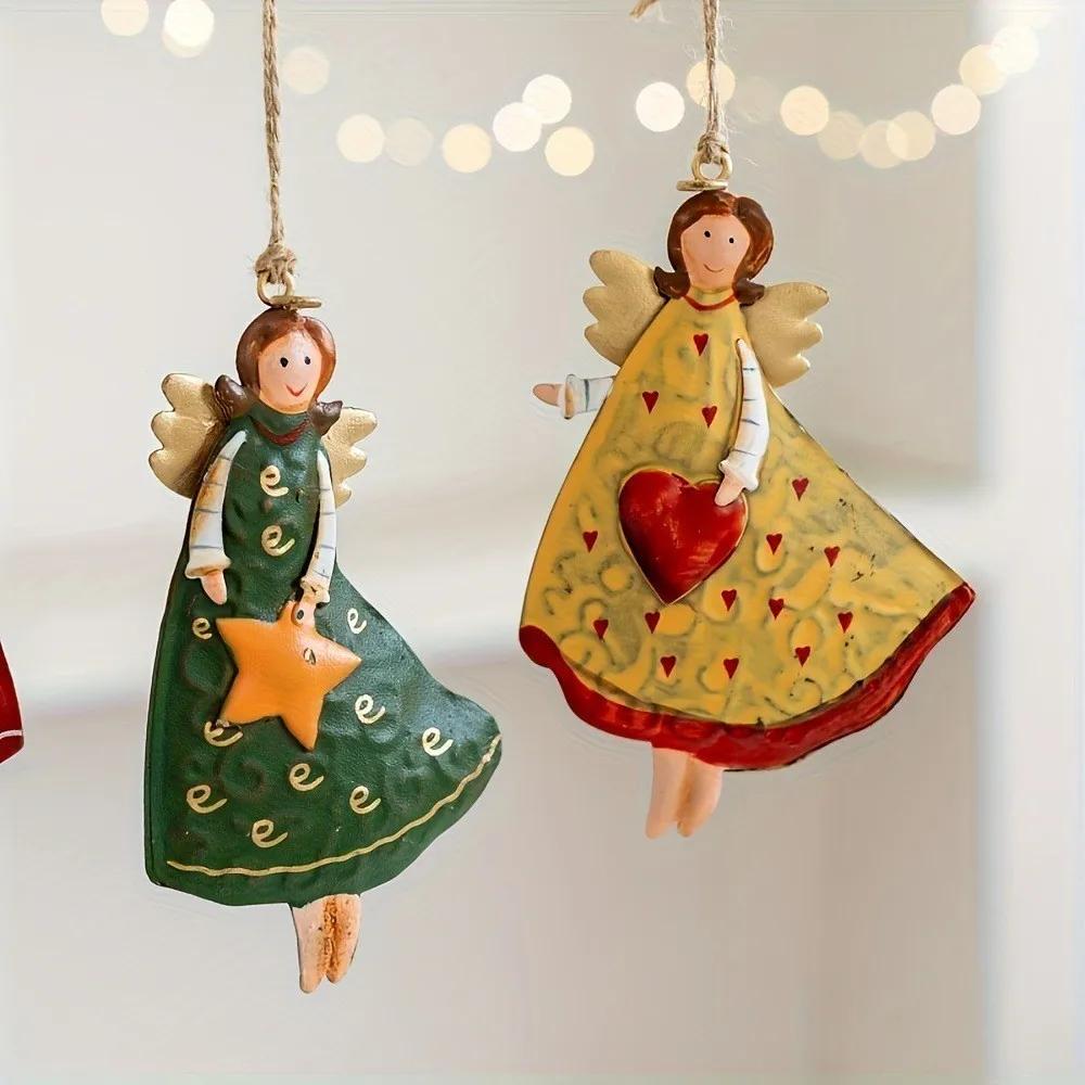 4Pcs/Set Vintage Wooden Angel Christmas Tree Hanging Decor Xmas Tree Ornament Navidad Decor For Home New Year Party Gifts