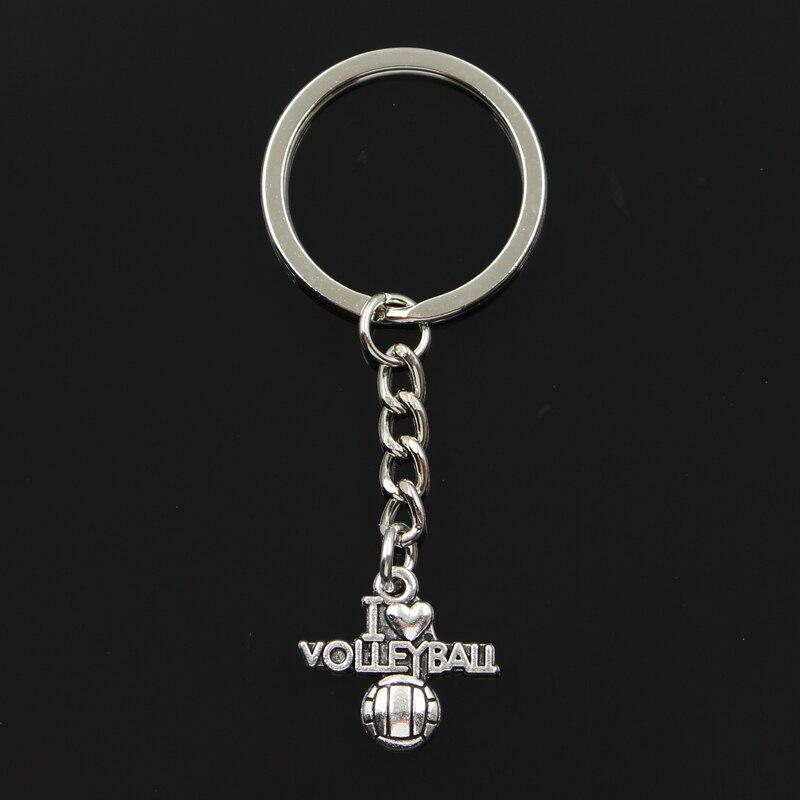 Fashion 30mm Key Ring Metal Key Chain Keychain Jewelry Antique Bronze Plated I Love Volleyball 21x20mm Pendant