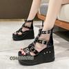 Fashion Women Wedges Sandals High Heel Gothic Punk Comfy Walking Zip Chains Fashionable Summer Platform Sandal Woman Shoes Large Size 43