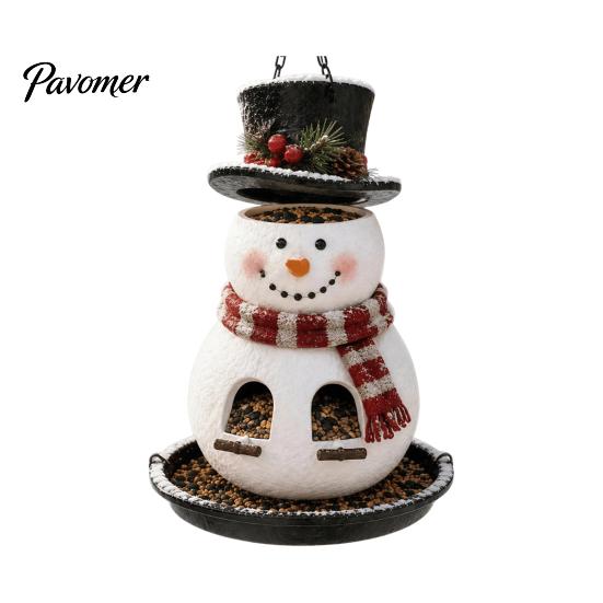 Garden Gift for Bird Lovers Christmas Snowman Hanging Feeder, Resin Decorative Wild Weatherproof Feeding Station Balcony Ornament Yard Patio Balcony,