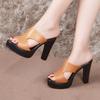 Fashion Women High Heels Summer Slippers Woman Open Toe Casual Block Heel Platform Genuine Leather Shoes 32-43 Women Sandals