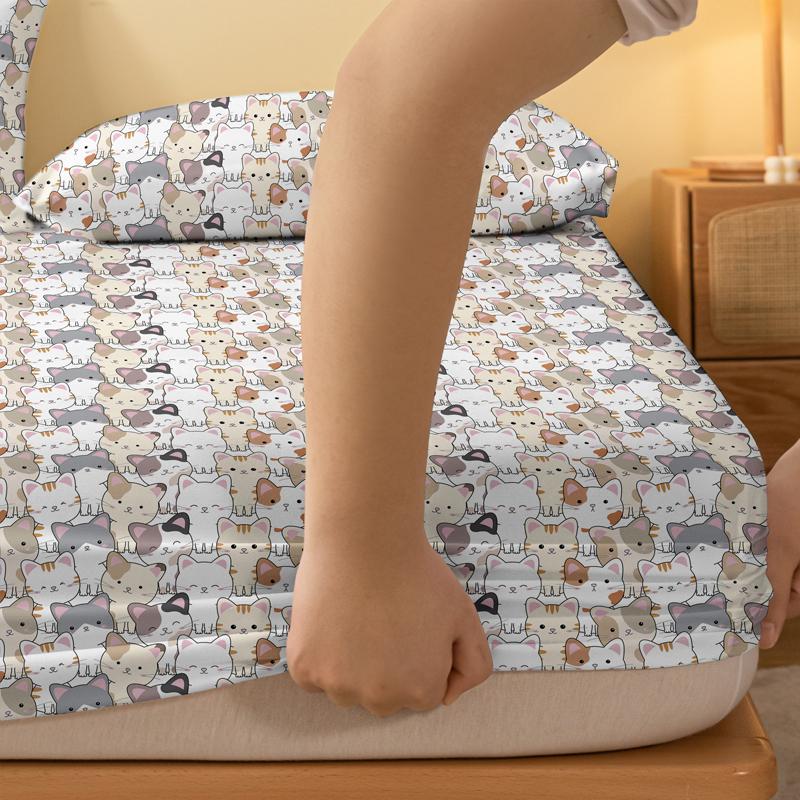 1 Cartoon Fun Animal  Printed Matte Fitted Sheet, Bedroom Printed Bed Cover, Bedding (Excluding Pillowcases)