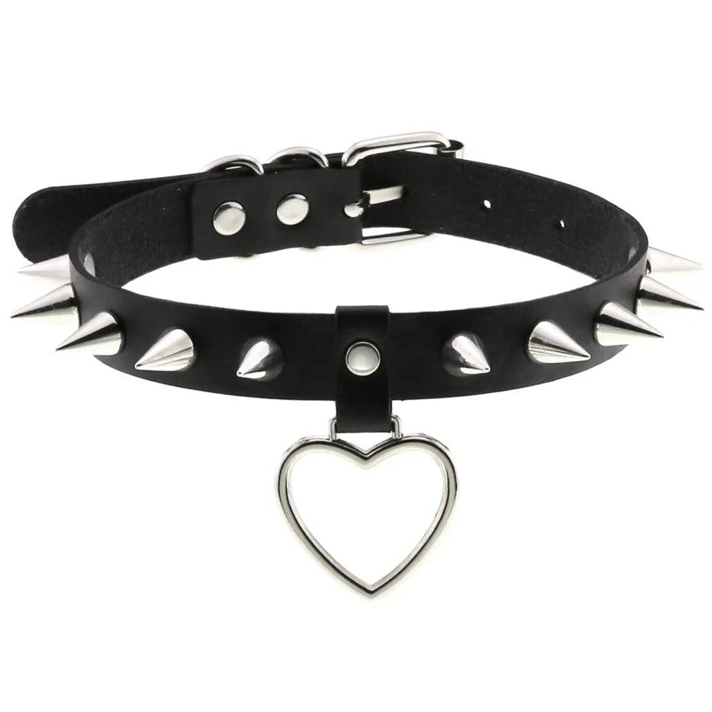 2022 Black Necklace Vintage Charm Gothic Spike Rivet Collar Pendant Leather Pentagram Harajuku Women Punk Choker Necklace