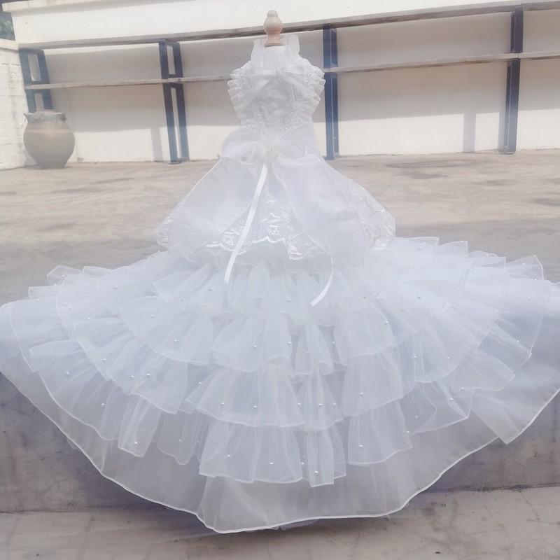 Pet Dog Clothes Luxury Handmade Pearl Lace Flower Print Long Tail Photography Dresses for Small Medium Dogs Puppy Clothing XS-XL