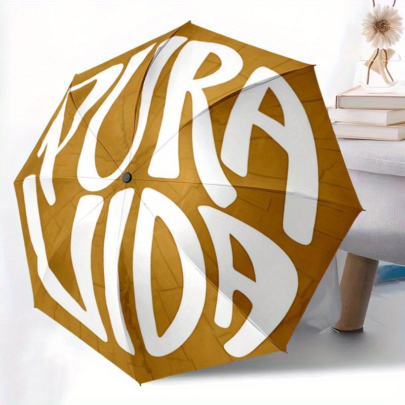 1pc Pura Vida Automatic Folding Umbrella, 8-Rib Sturdy Canopy, Portable Travel Umbrella for Outdoor Use