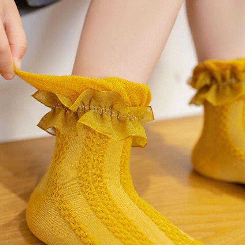 Носки для маленьких девочек, детские хлопковые кружевные носки принцессы, весенне-летние осенние носки для младенцев