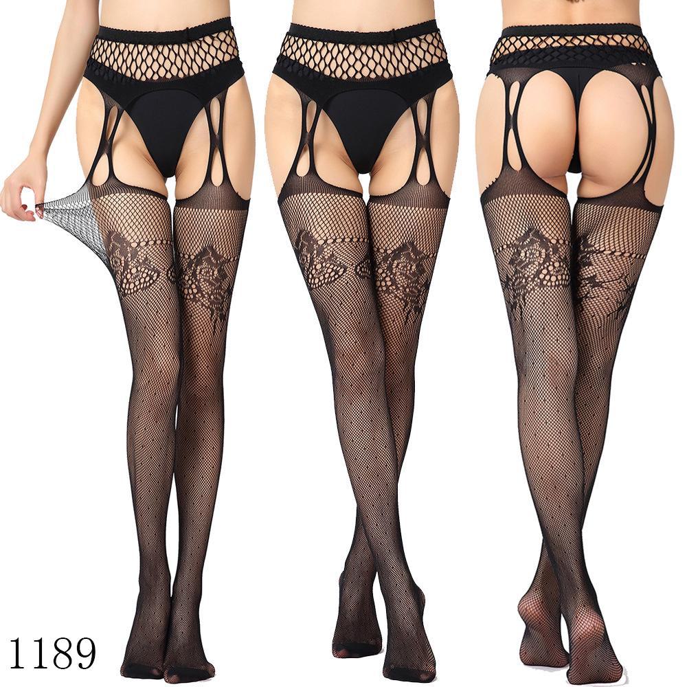 European & American Women's Mesh Jacquard Garter One-Piece Pantyhose