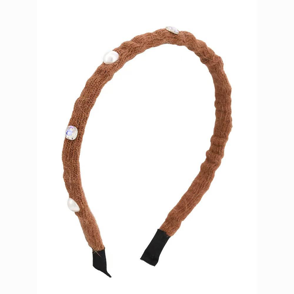 Роскошная вязаная повязка на голову со стразами и жемчугом: Женский элегантный плюшевый головной убор