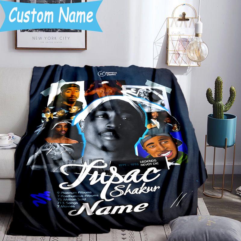 1PC Custom Name Rap Legend Tupac Throws Blanket Flannel Blankets for Couch Bed Gifts for Men Women Travel Picnic Christmas fan Gifts