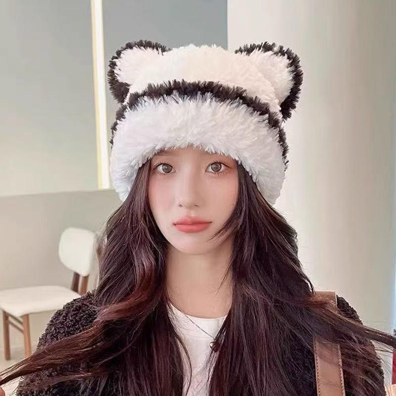 Сладкая и милая шерстяная шапка с мишкой, женская универсальная шапка с нашивкой и буквой, зимняя теплая и защищающая уши от холода шерстяная шапка
