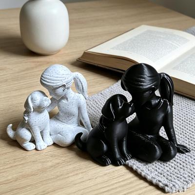 Статуэтка Девочка и Собака в Нордическом Стиле Настольная Фигурка Девочки и Собаки для Спальни Гостиной Домашнего Офиса Полки Стола Декор
