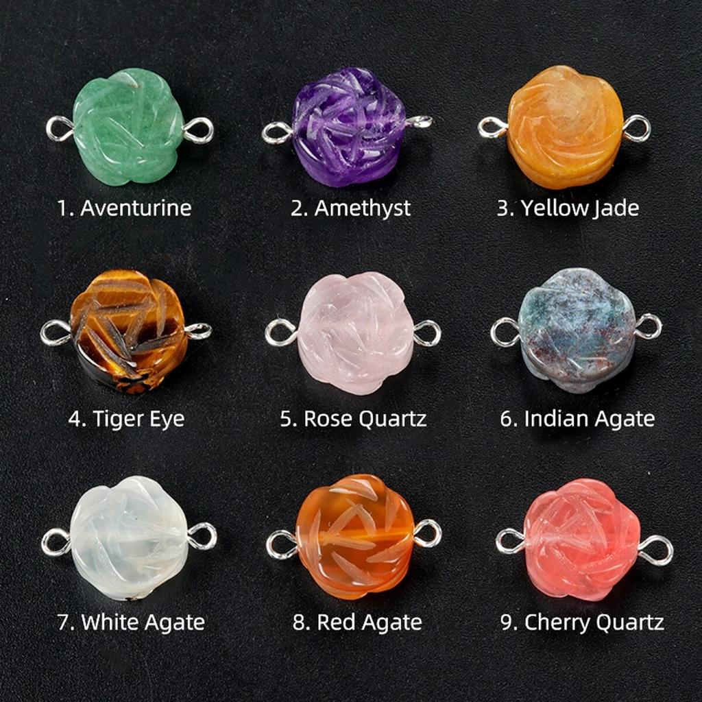 2 шт., натуральный камень, желтый нефрит/агаты, разъем в форме розы для изготовления ювелирных изделий, ожерелье, браслет, аксессуар, размер 14 мм