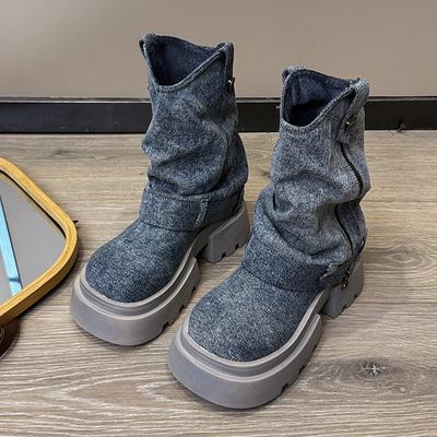 Ковбойские женские ботильоны на плоской подошве на платформе, зимняя модная обувь 2024 года, новые зимние ботинки Desigenr Goth Zip Walking Woman Zapatos