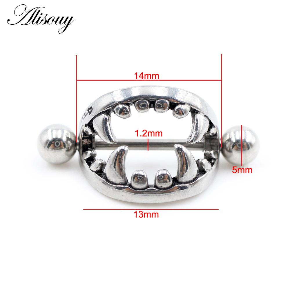 Alisouy 2PCS нержавеющая сталь сплав сексуальные женщины девушка клыки зубы кольца щит штанга серьги пирсинг украшения для тела