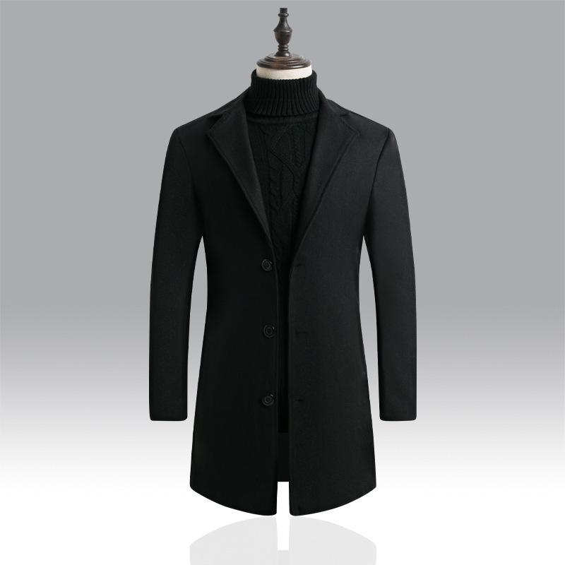 Men's woolen coat Korean version single-breasted slim-fitting medium and long trench coat casual woolen coat