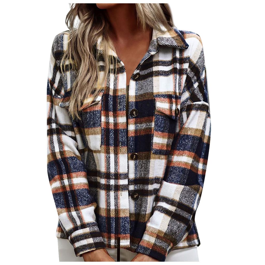 Женская модная клетчатая свободная повседневная осенняя и зимняя куртка с длинными рукавами