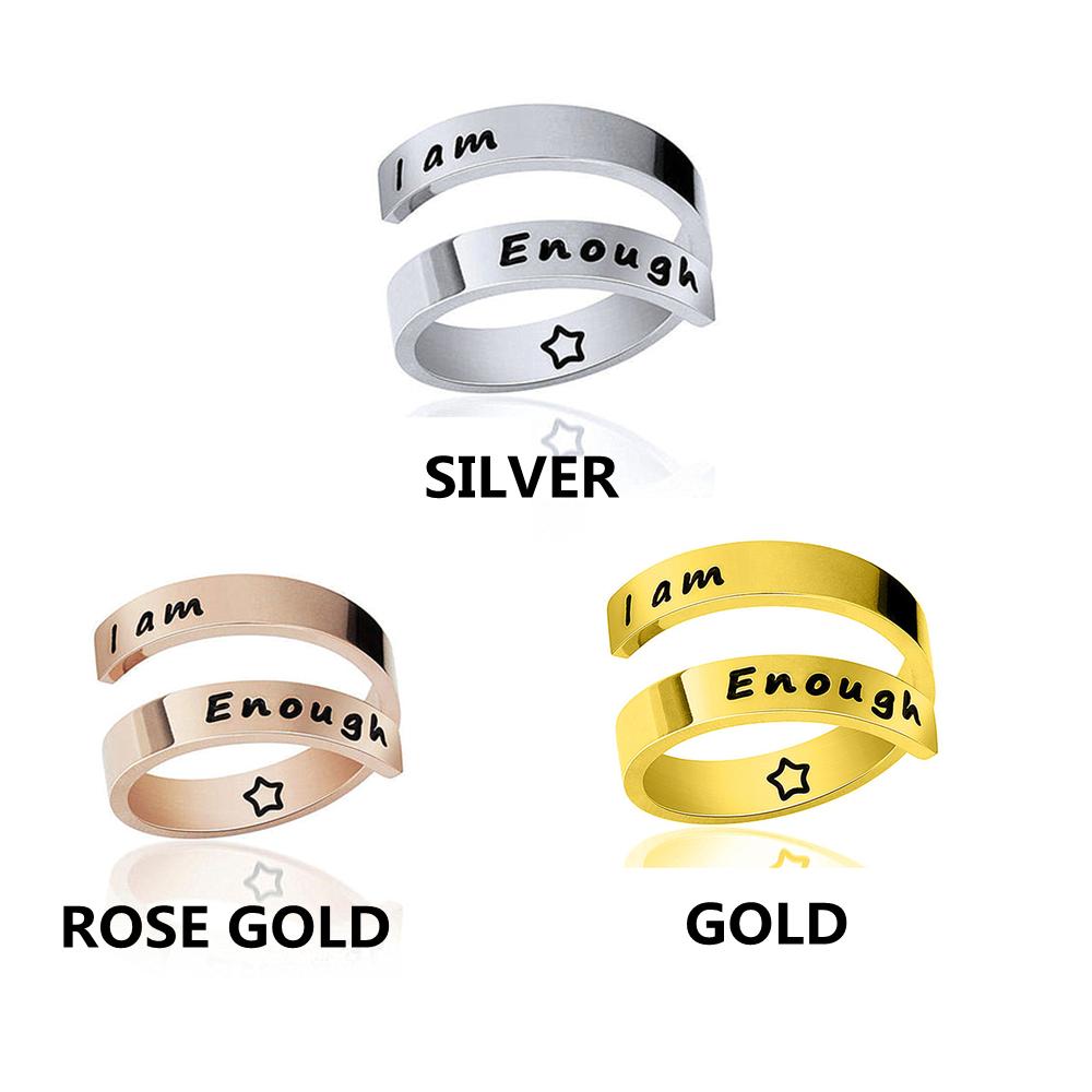 Кольцо с надписью I Am Enough, регулируемое, двухслойное, серебряное, вращающееся