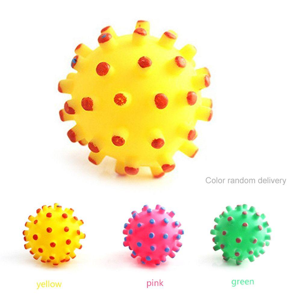 Color Interactive Play Teeth Cleaning Crazy Soft Rubber Dog Chew Ball Squeaky Sound Funny Pet Toys