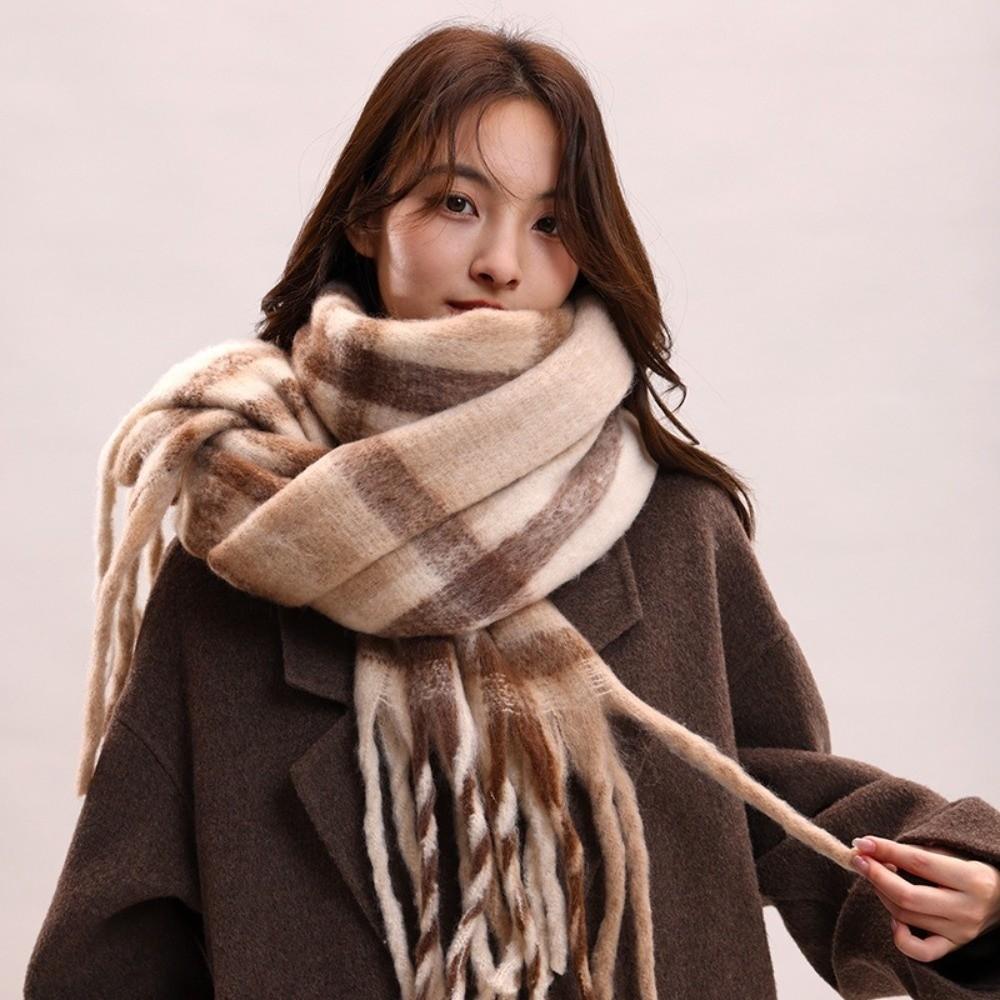 Mohair Winter Cashmere Scarves Tassel Long Shawl Neck Wrap Plaid Wool Scarf Women/Men