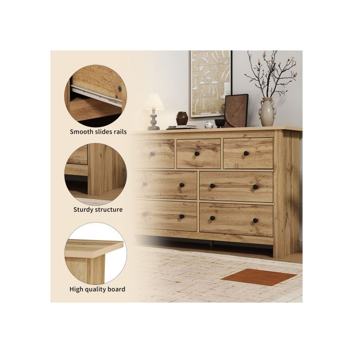 Meuble de salle à manger de grande capacité en style minimaliste moderne, meuble bar à café en bois d'origine (avec 7 tiroirs)