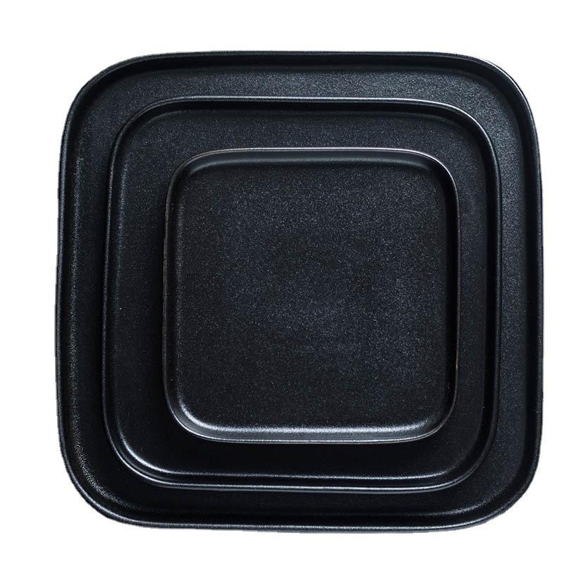 Japanese Black Frosted Steak Plate, High-Value Creative Square Plate, Restaurant Western Pasta Plate, Commercial Ceramic Dish Plate