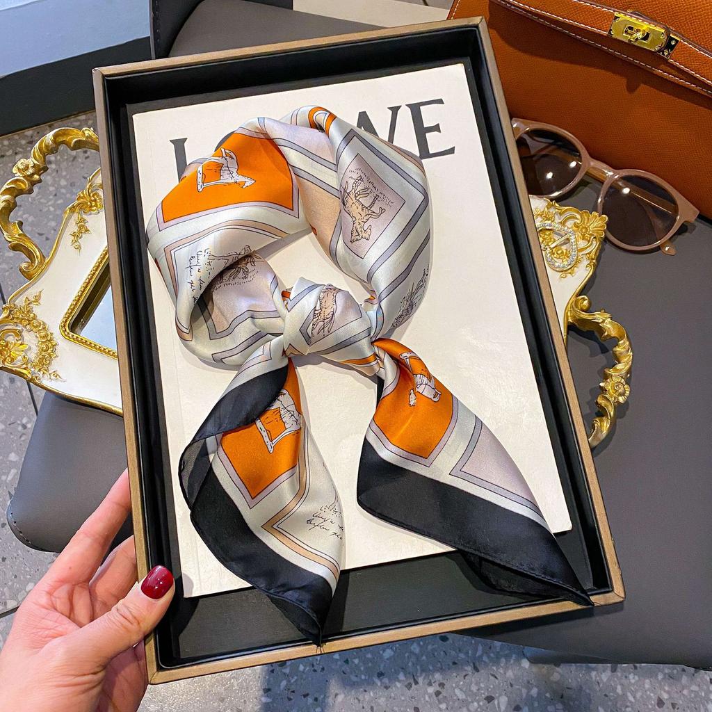 Luxury Brand Women Leopard Print Square Hijab Scarf Soft Satin Silk-like Small Neck Scarf Stylish Casual Headscarf