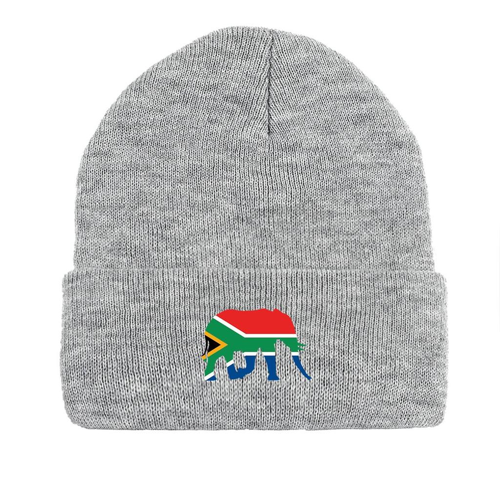 Зимняя вязаная шапка с изображением слона и флага ЮАР, патриотическая мужская шапка, ветрозащитная, напускная, стильная вязаная шапка-капюшон, шапка-капюшон