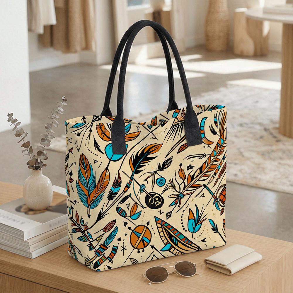 Boho Tribal Print Tote Bag Large Capacity Casual Daily Shoulder Handbag for Shopping Travel