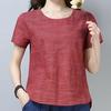 Женская лоскутная хлопковая льняная футболка с короткими рукавами и однотонным верхом