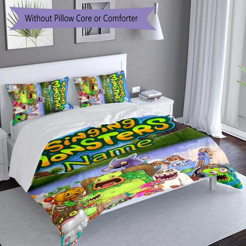3pcs Custom Name My Singing Monsters Set,Includes 1 Duvet Cover and 2 Pillowcases,All-season Bedroom Decor