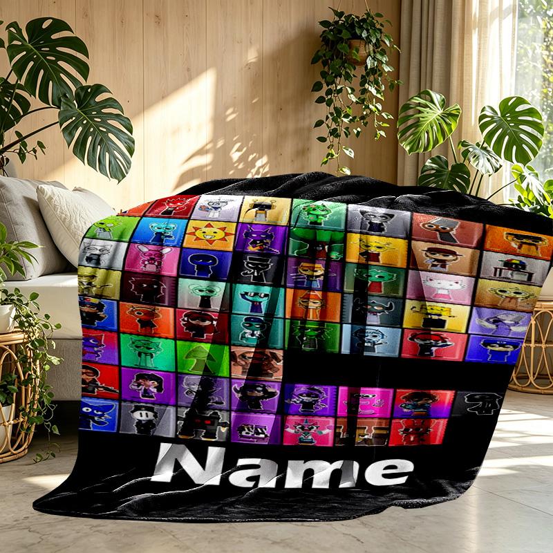 Custom Name Personalized Sprunki Game Print Blanket, Home Decor, Bedroom, Sofa, Camping, Couch, Gifts for Birthday Christmas