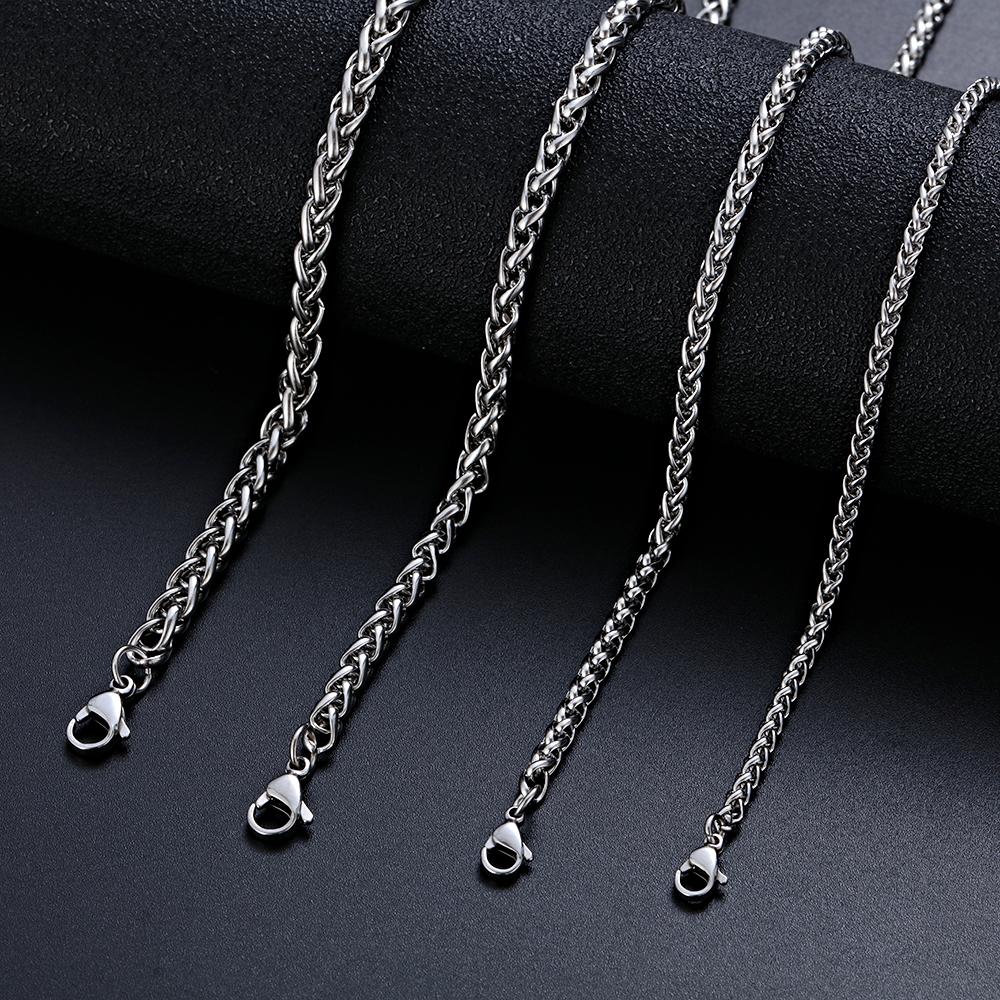 Cool Choker Silver Color Braided Wheat Chain Metal Collar Stainless Steel Necklace Heavy Link