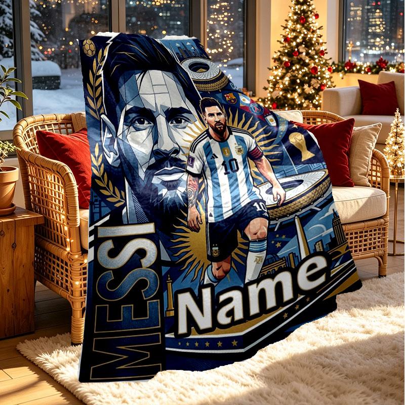 Custom Name Personalized Lionel Messi Print Blanket, Home Decor, Bedroom, Sofa, Camping, Couch, Gifts for Birthday Christmas