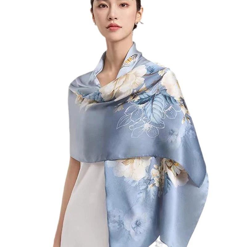 Высокое качество 100% шелковый шарф шаль хиджаб обертывание женский цветочный весна лето пляж шелковые шарфы