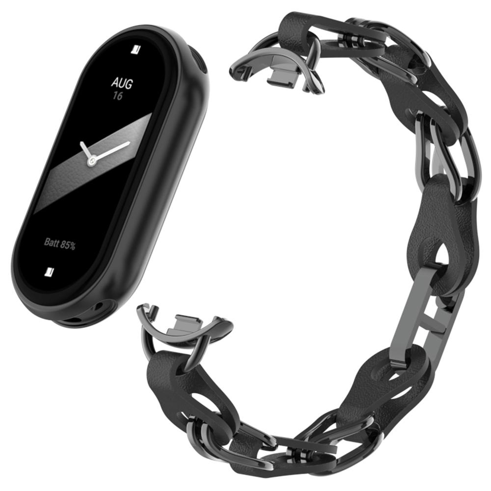 Для Xiaomi Smart Band 9/8 Ремешок для часов Модный полый ремешок-цепочка из цинкового сплава+кожи