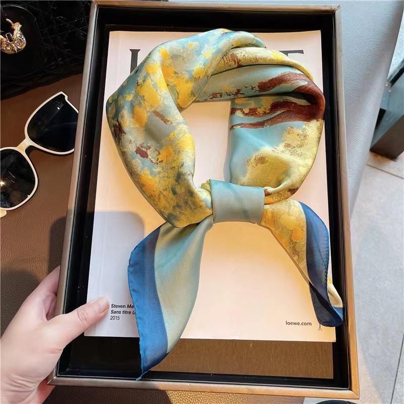New Silk Scarf Women's Korean-Style High-Grade 70cm Square Scarf Spring and Summer Fashionable Stylish Decorative Scarf Thin Small Square Towel