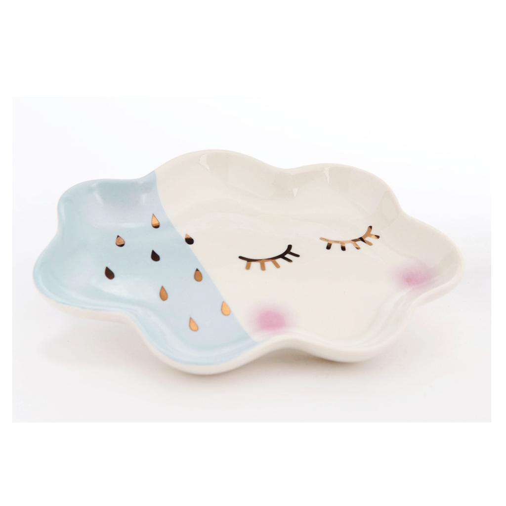 Les Trésors De Lily [Q9629] - Ceramic 'Nuage' Blue Gold White Pocket Tray - 17x12. 5cm