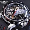 Winner Top Мужские часы Skeleton Мужские автоматические механические часы Черные модные часы Силиконовый ремешок
