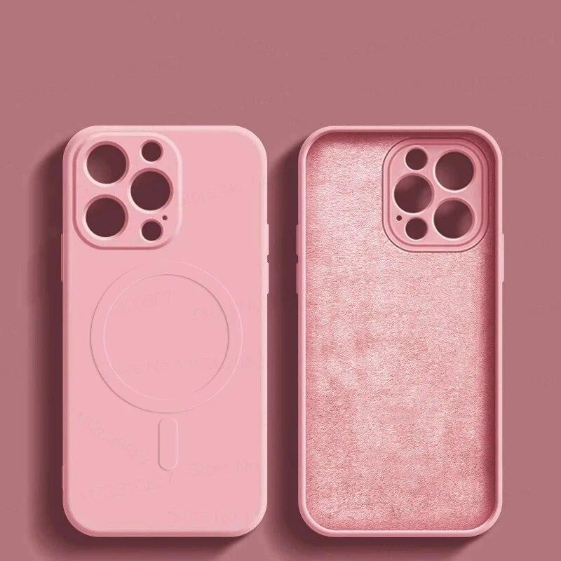 Роскошный жидкий силиконовый чехол для телефона iPhone 15 14 13 12 11 Pro Max Plus для Magsafe с беспроводной зарядкой, противоударный магнитный чехол