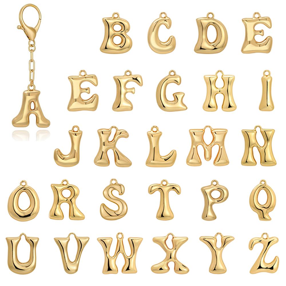 Gold Bubble Initial Keychain Letter Bag Charm for Women DIY Alphabet Purses Handbag Pendant School Backpack Gift Key Accessories