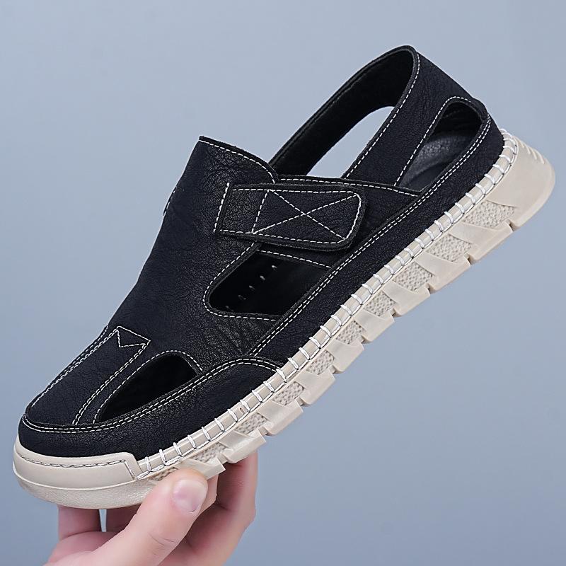Fashion Summer Sandalias for Men Fashion Casual Leather Sandals Breathable Hollow Out Sandalias Non Slip Sneakers for Men Roman Sandals