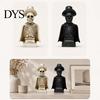Retro Gentleman Skull with Top Hat Gothic Halloween Sculpture And Cape, Spooky Resin Prop for Display Skeleton Figurine LED Light Home Tabletop Decor