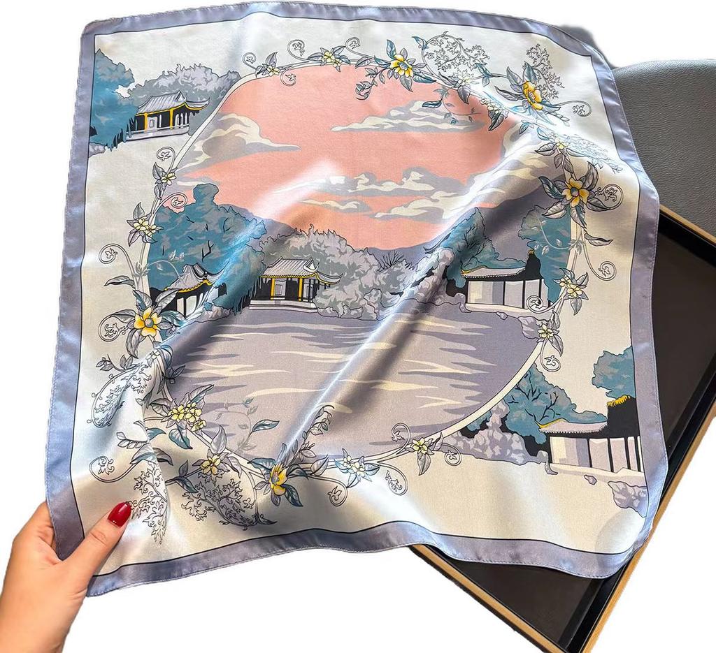 Fashion 100% Real Silk Headscarf Square Scarf For Women Shawl Foulard Hijab Headband Wrap Bandana Neck Bufanda Echarpe