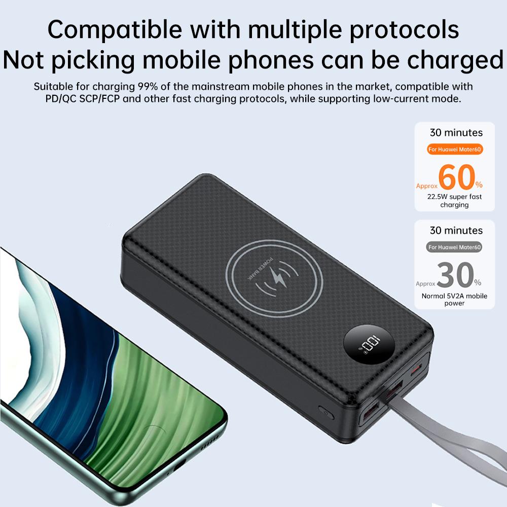 Портативный корпус power bank на 16 аккумуляторов 18650, поддерживающий быструю зарядку 22,5 Вт и беспроводную зарядку 15 Вт, с функцией кемпингового фонаря