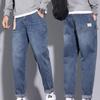 Мужские джинсы, летние тонкие свободные брюки с девятью точками, простые однотонные прямые джинсы
